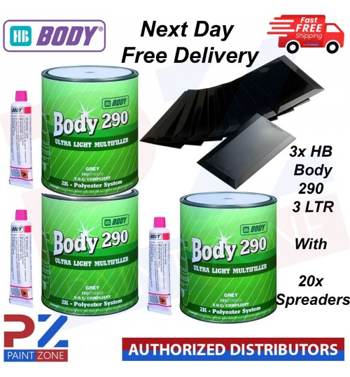 3X HB BODY 290 MULTI FILLER ULTRA LIGHT BODY FILLER 3LTR - WITH 20X SPREADERS